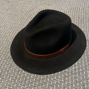 NWT Brixton Messer Fedora Black with Brown Leather Trim / Wide Brim Hat